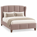 Estructura de cama con cabecero con acolchado acanalado, malva y marr¨®n