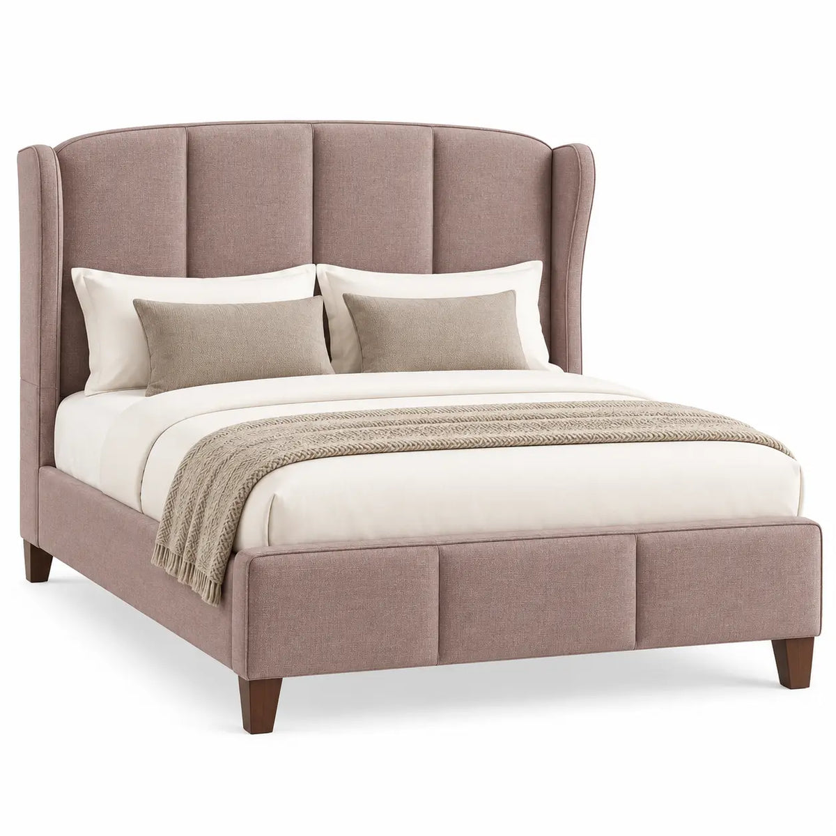 Estructura de cama con cabecero con acolchado acanalado, malva y marr¨®n