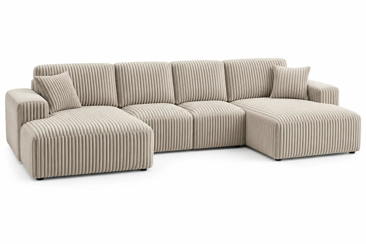 Sof¨¢ tapizado en U con detalles de l¨ªneas verticales, beige