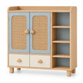 Armario de almacenamiento con detalles de entramado y estantes, marr¨®n, blanco y azul