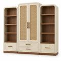 Armario de almacenamiento con detalles de entramado y estantes, blanco y marr¨®n