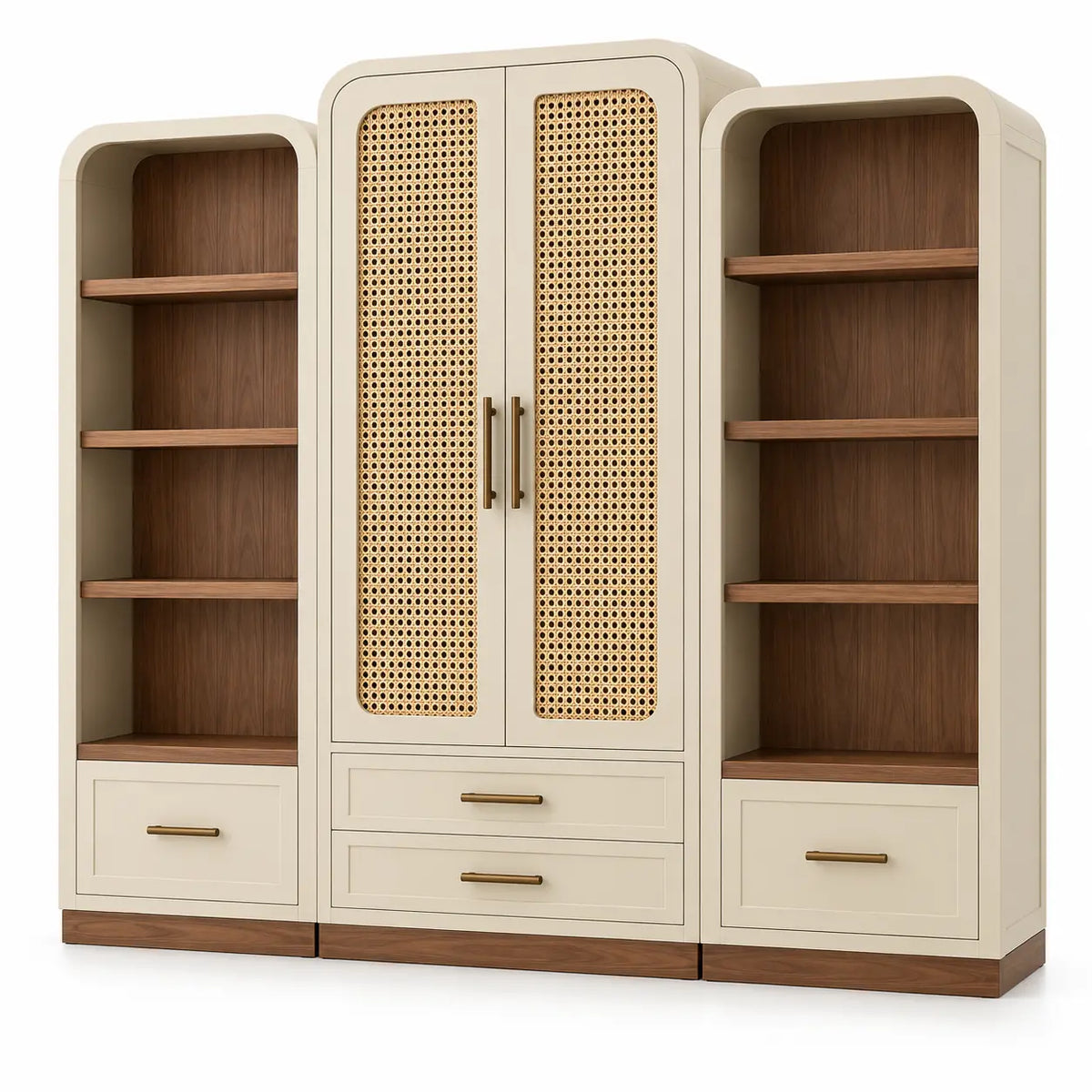 Armario de almacenamiento con detalles de entramado y estantes, blanco y marr¨®n