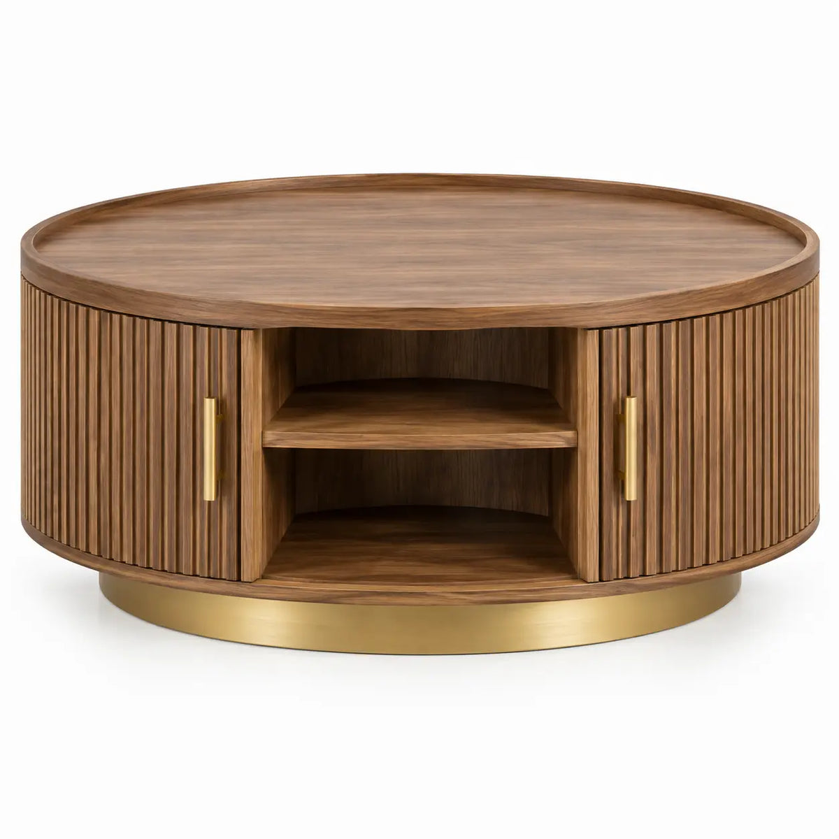 Mesa de centro de contorno redondeado, marr¨®n y dorado